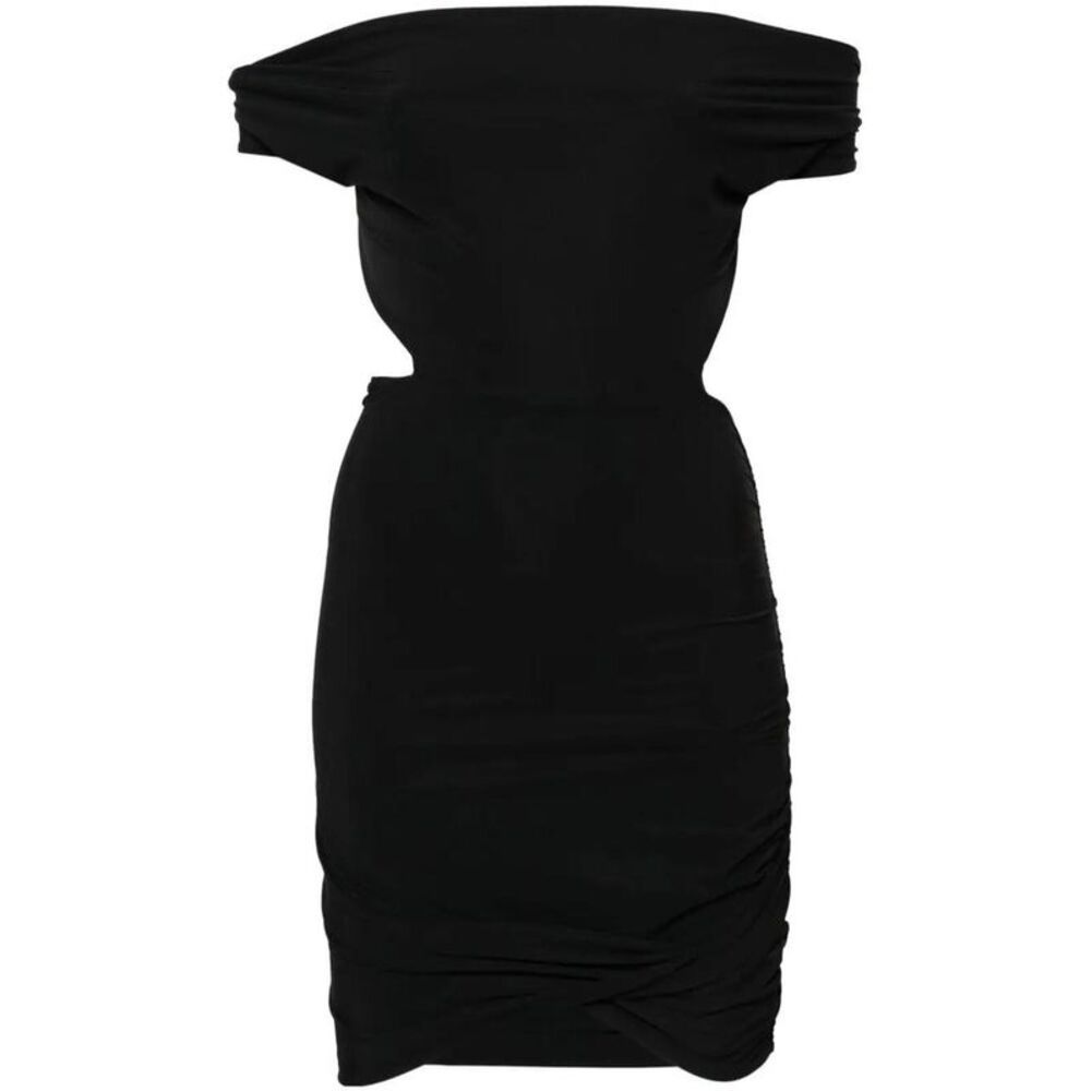 AMAZUIN Off-the-Shoulder Cutout Ruched Mini Dress Women BLACK Dresses